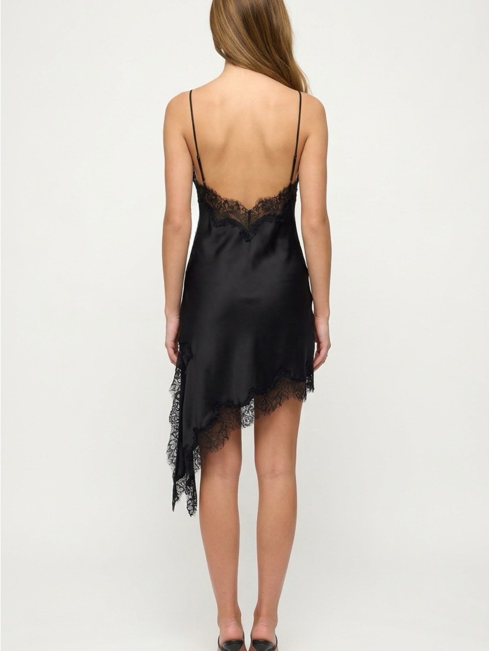In A New York Minute Asymmetrical Lace Trim Mini Dress - Picture 6 of 14